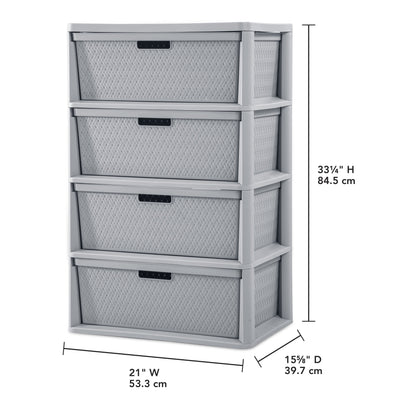 Wide 4 Drawer Cross-Weave Tower Cement