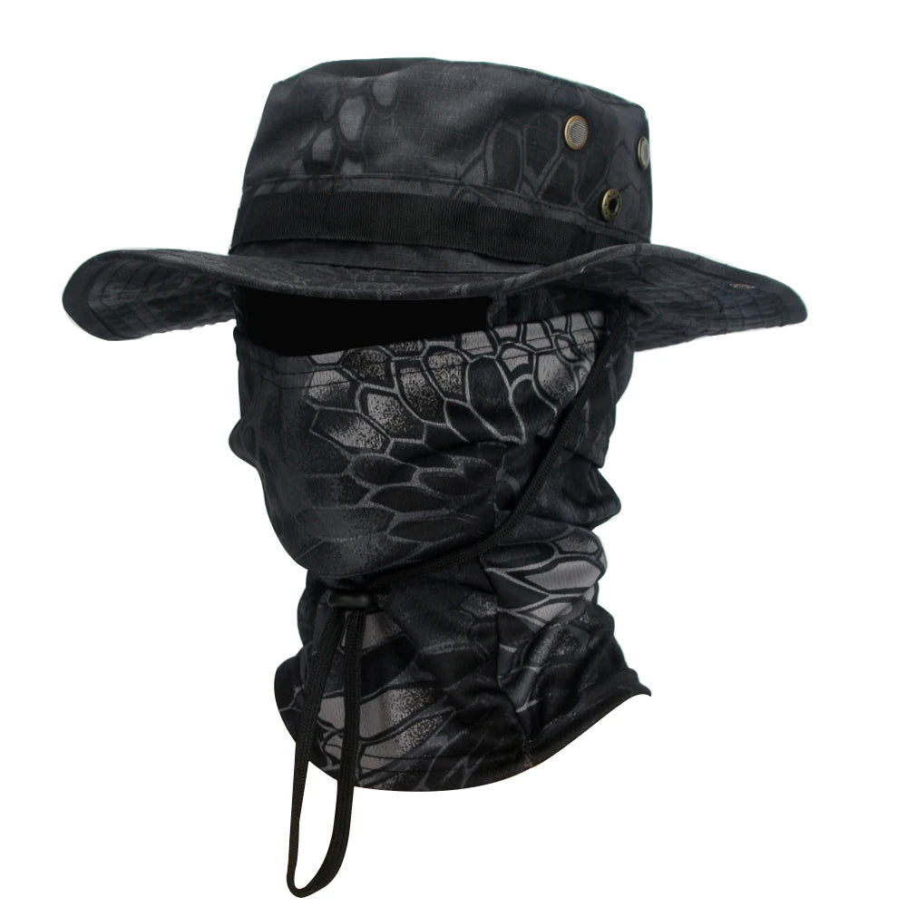 Camouflage Boonie Cap and Balaclava Set - Foldable Soft Outdoor Hat for Hunting and Fishing with Wide Brim for Sun Protection