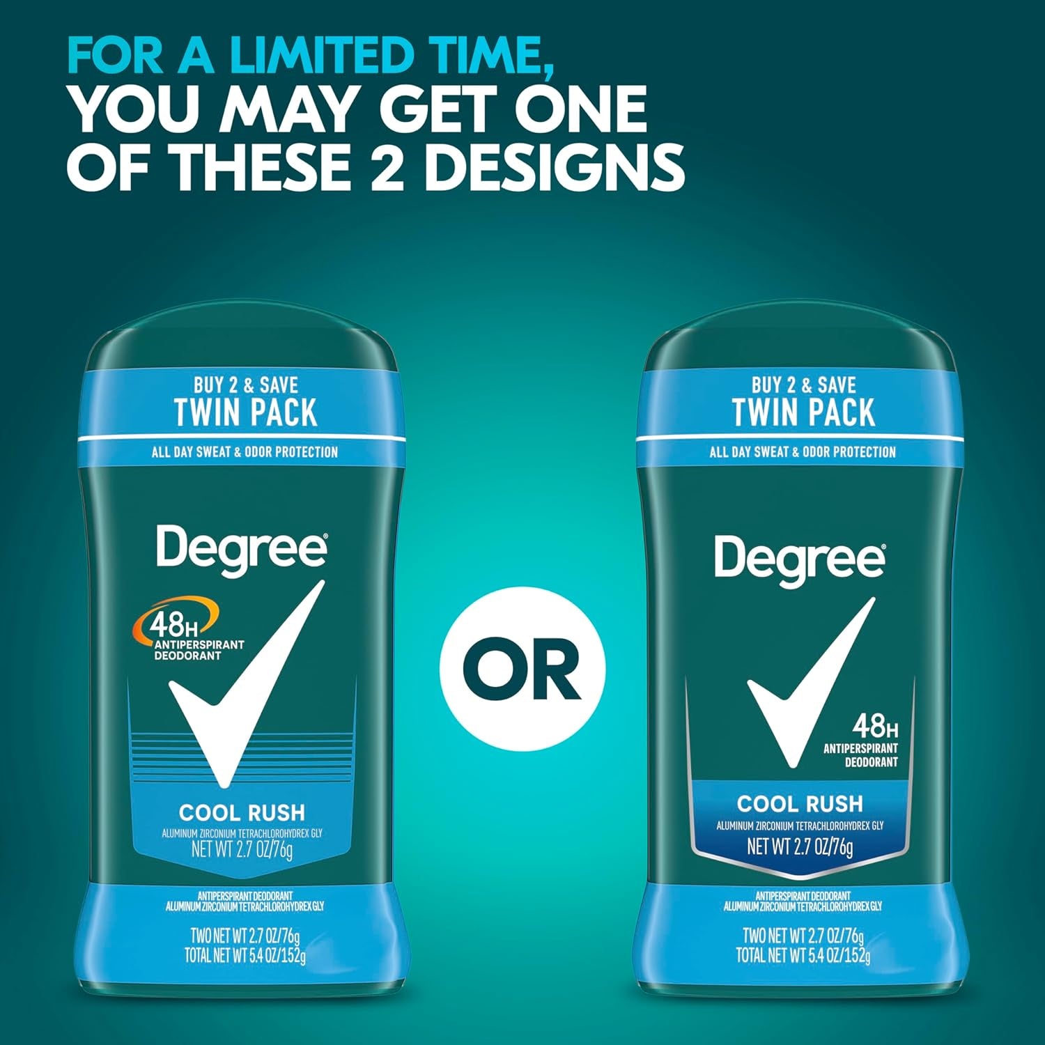 Degree Men Original Antiperspirant Deodorant Cool Rush Twin Pack - 48-Hour Sweat and Odor Protection, 2.7 Oz Each - CommunityRateLLC