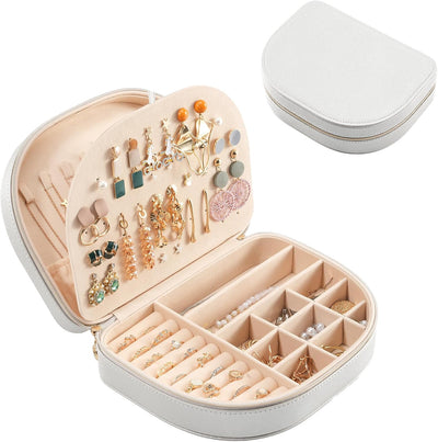 Medium Portable Seashell-Shaped Jewelry Organizer, 2-Layer Travel Jewelry Box in PU Leather for Women - Black