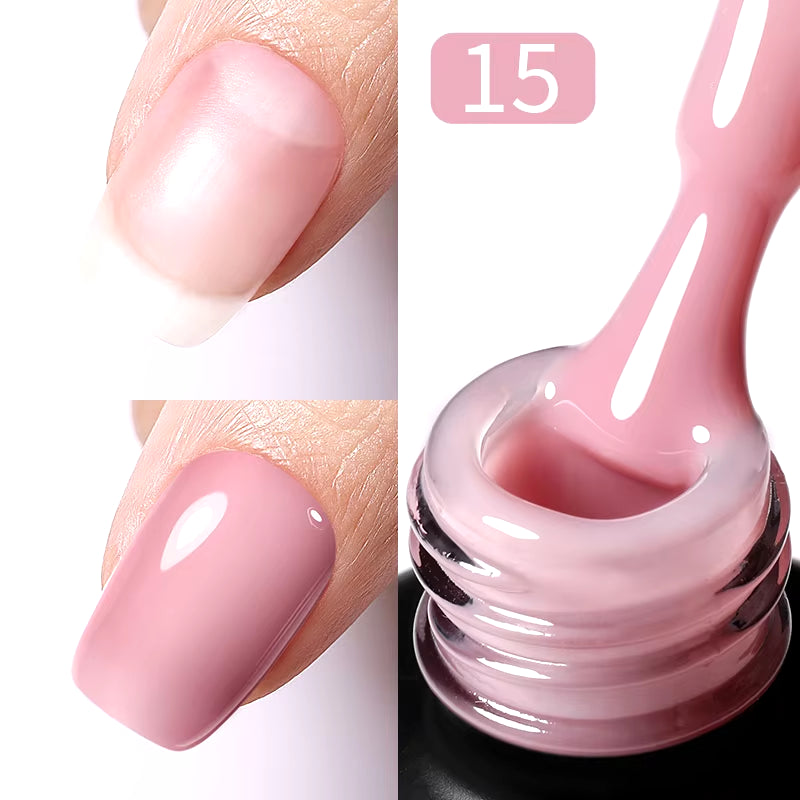 Milky Pink Rubber Base Gel Nail Polish - 15ml Semi-Permanent Glitter Varnish, Soak-Off Self-Leveling UV/LED Gel