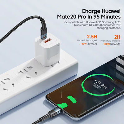100W USB Type-C to USB-C Fast Charging Cable, 3M Length, Compatible with MacBook, Samsung, and Xiaomi