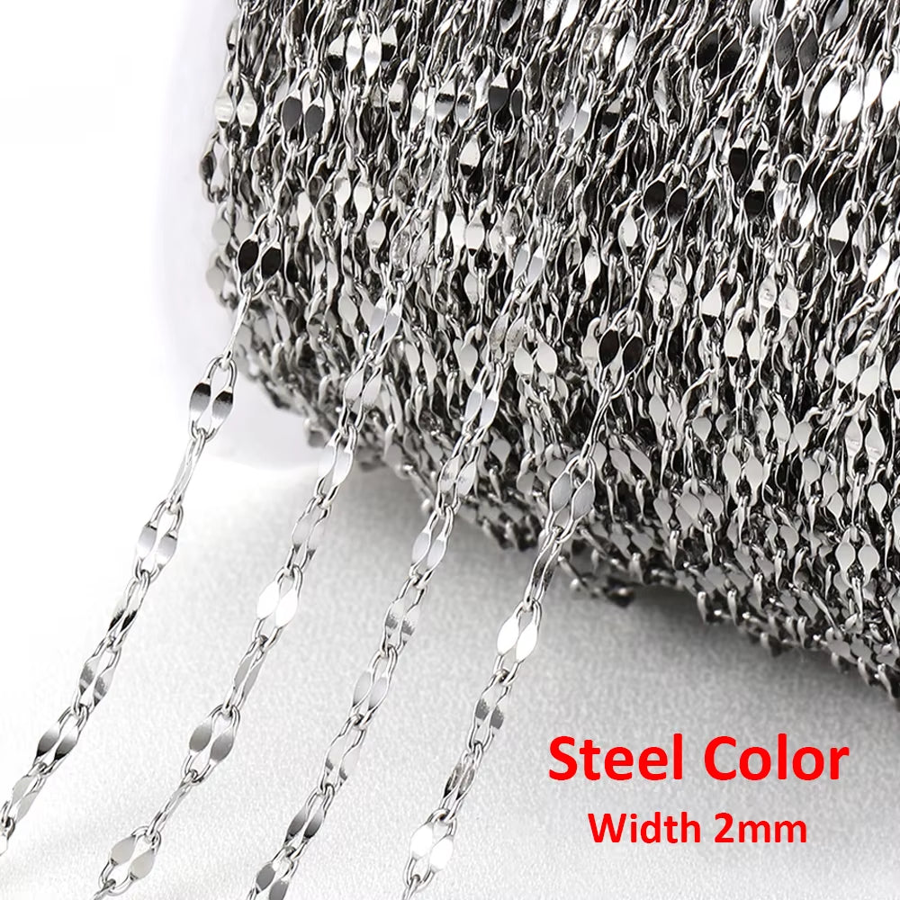 2-Meter No Fade Stainless Steel Chains for Jewelry Making - Gold Beaded Necklace and Bracelet Accessories
