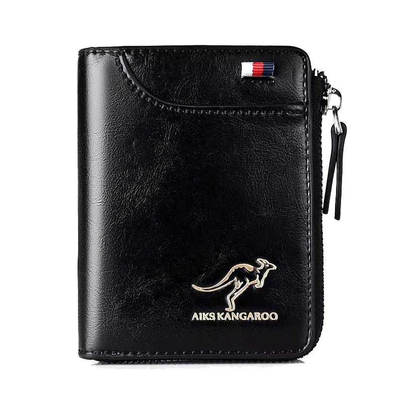 Men's Leather Wallet with RFID Protection - Luxury Business Card Holder and Zipper Purse