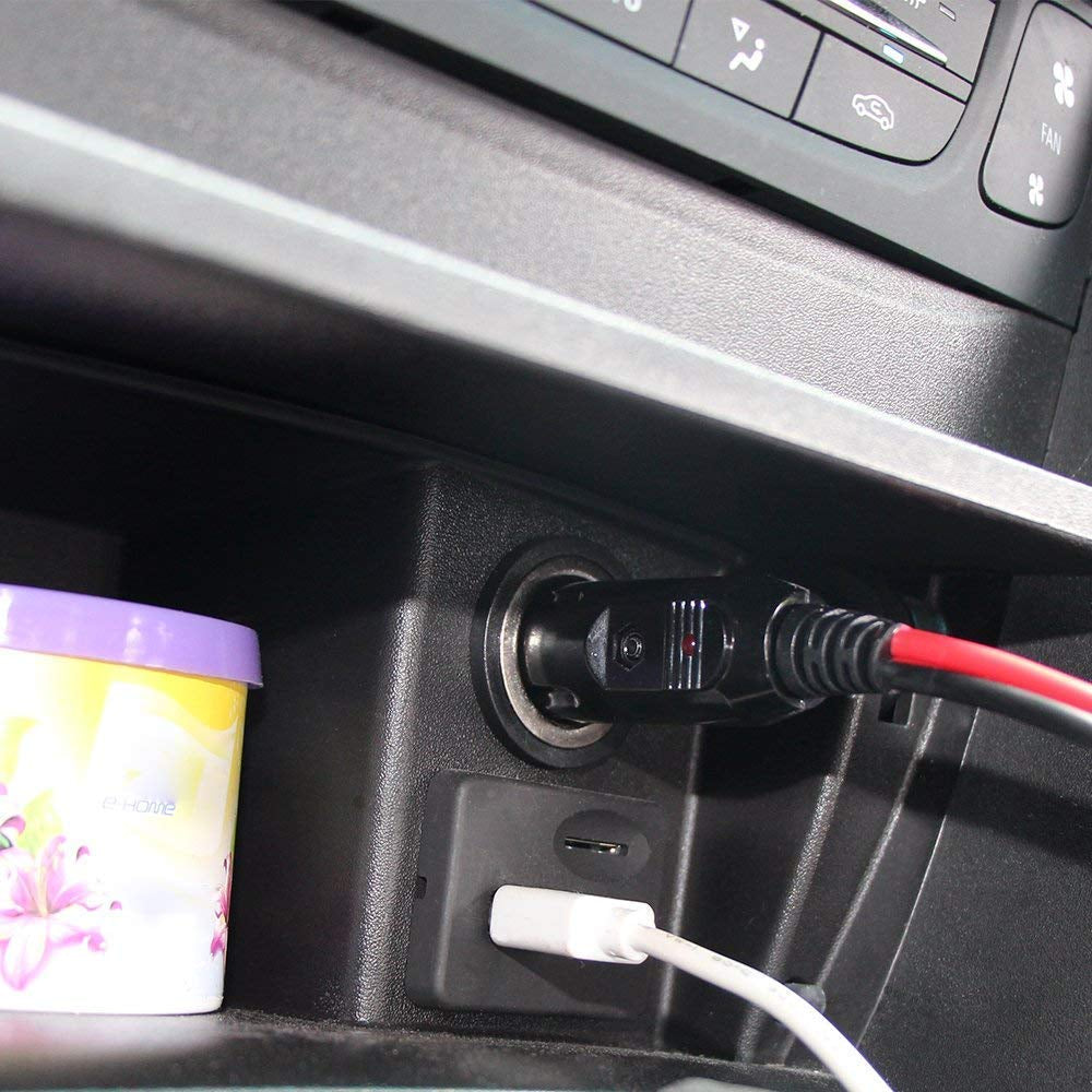 25FT Heavy-Duty Cigarette Lighter Extension Cord with LED Lights - Male Plug to Female Socket, 16AWG Cable for Tire Pump and Air Compressor.