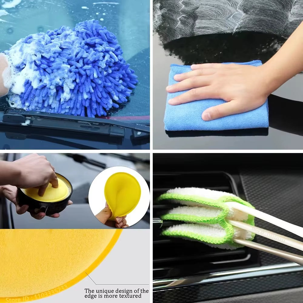 ZOPOSON Professional Car Cleaning Kit: Scrubber Drill Detailing Brush Set for Air Conditioner Vents, Towels, and Polishing Tools