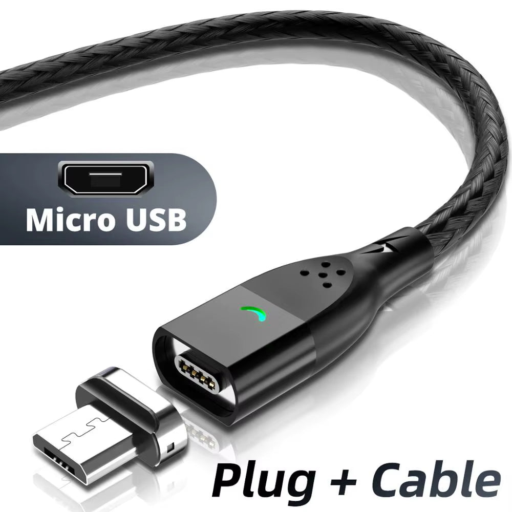 3A USB Magnetic Phone Charger and Data Cable - Fast Charging Type C and Micro USB Magnetic Charging Wire