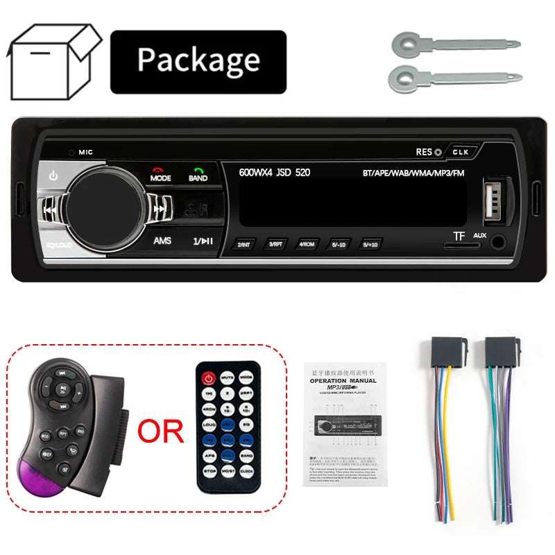 1 Din Digital Bluetooth Car Stereo MP3 Player with FM Radio, USB/SD, and AUX Input - 60W x 4 Audio Output