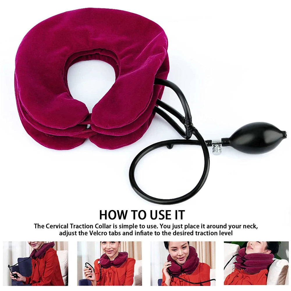 Cervical Neck Traction Device for Alleviating Chronic Neck and Shoulder Pain - Inflatable Neck Stretcher Collar for Home Use