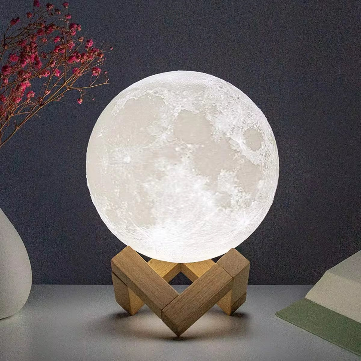 8cm LED Moon Lamp with Stand - Battery-Powered Night Light for Bedroom Decor and Children's Gifts