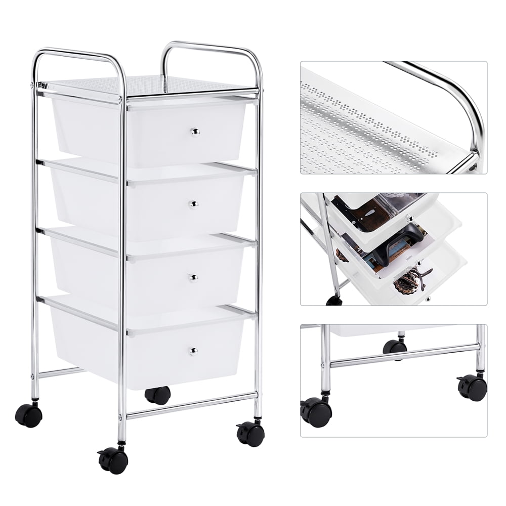 Rolling Storage Trolley Cart with 4 Plastic Drawers on Wheels, White - CommunityRateLLC