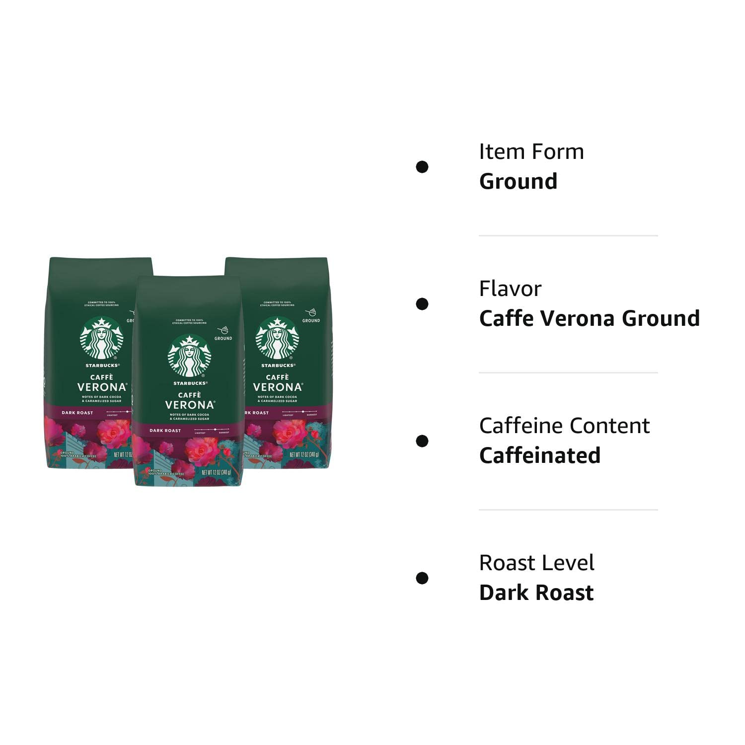 Caffe Verona Coffee, Dark, Ground, 12-Ounce Bags (Pack of 3) - CommunityRateLLC