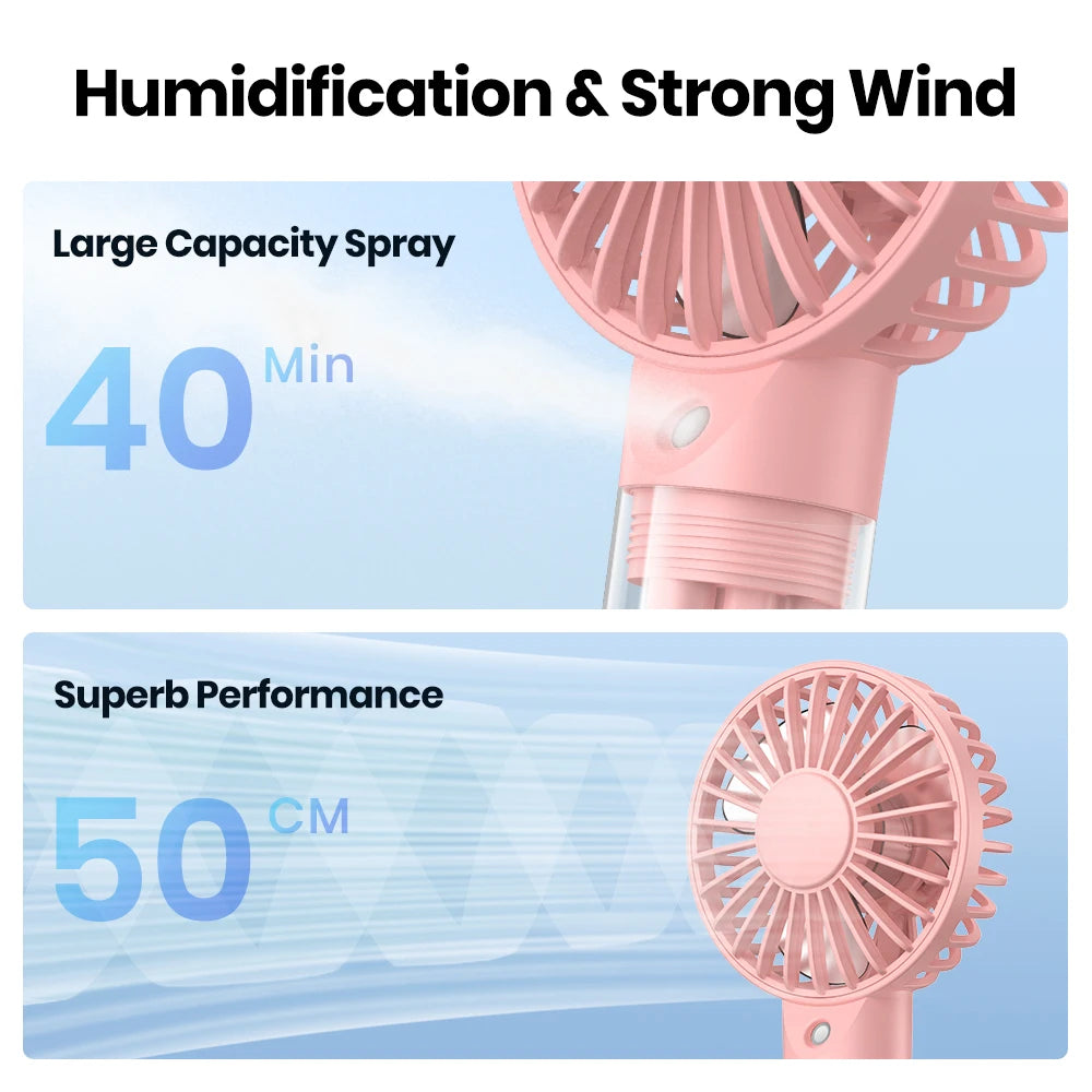 Rechargeable Portable Handheld Misting Fan with 2000mAh Battery - Foldable Mini Personal Spray Water Mist Fan