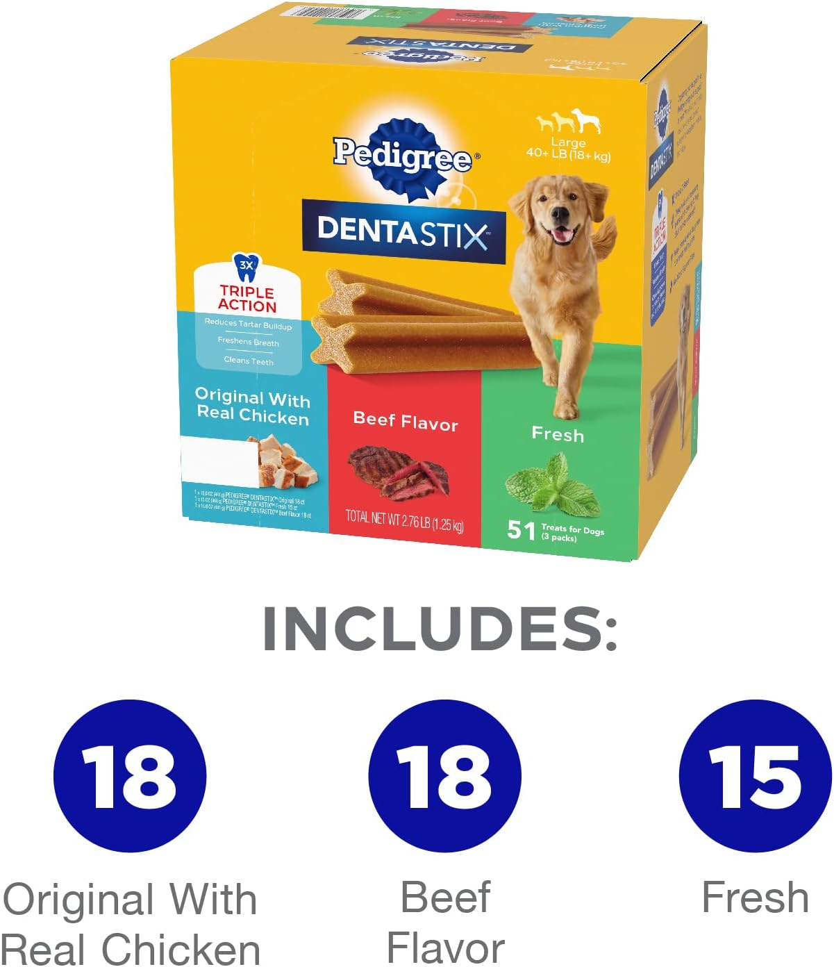 DENTASTIX Large Dog Dental Care Treats Original, Beef & Fresh Variety Pack, 2.73 Lb.Pack (51 Treats) - CommunityRateLLC