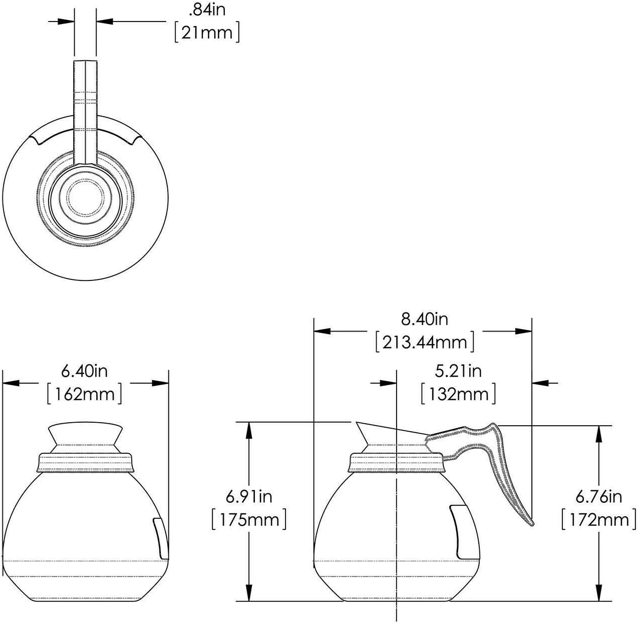 12-Cup Coffee Pot Decanter/Carafe - Black with Ergonomic Handle - New Glass Design (Pack of 3)