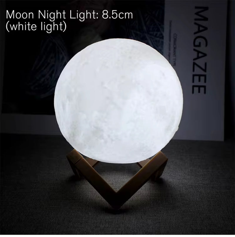 8cm LED Moon Lamp with Stand - Battery-Powered Night Light for Bedroom Decor and Children's Gifts