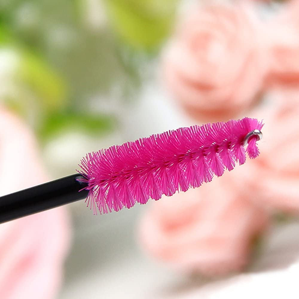 Leshare Disposable Eyelash Mascara Brushes Wands Applicator Makeup Kits 100 Pack (100 Pcs Rose Red).