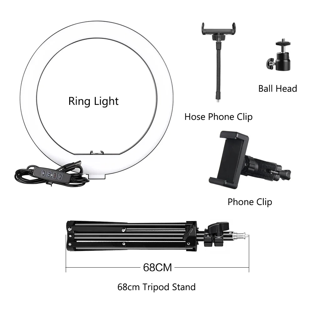 10-Inch LED Ring Light with Phone Clip and Tripod Stand for Selfie Videos and Live Photography on TikTok and YouTube