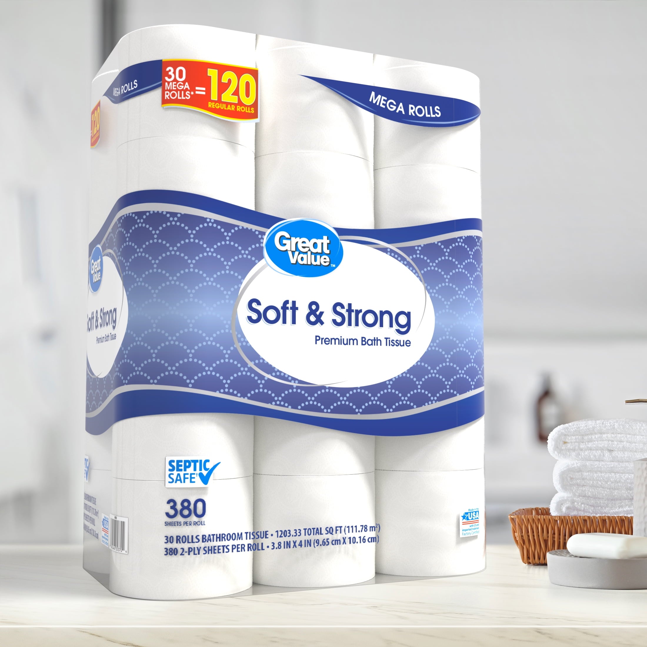 Soft & Strong Premium Toilet Paper, 30 Mega Rolls, 380 Sheets per Roll - CommunityRateLLC