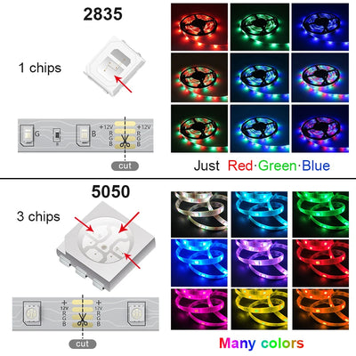 Bluetooth WiFi App-Controlled RGB 5050 SMD Flexible LED Strip Lights with USB Power Adapter and Adhesive Tape