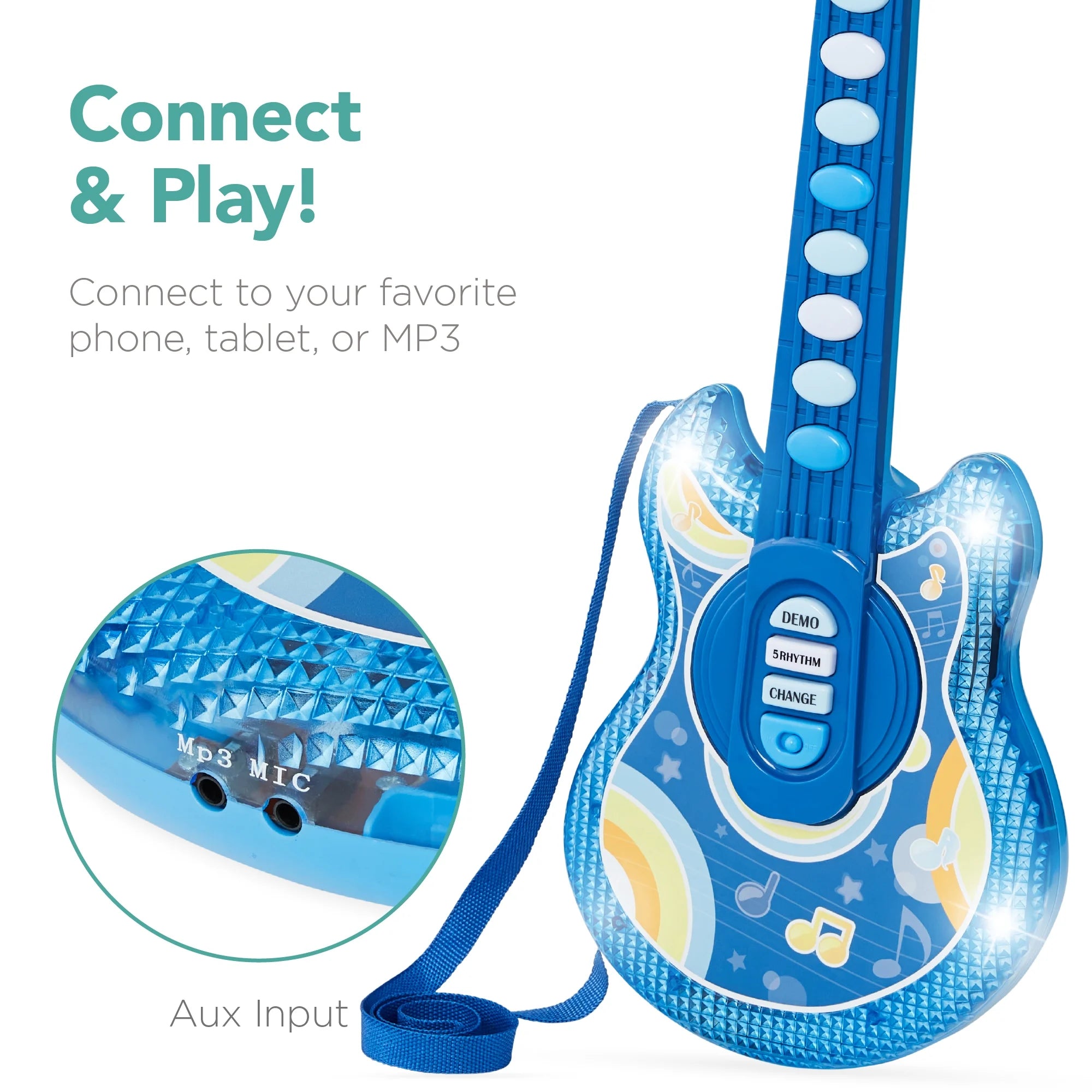 19-Inch Navy Children's Flash Guitar with Microphone and Stand - Perfect Pretend Play Musical Toy!