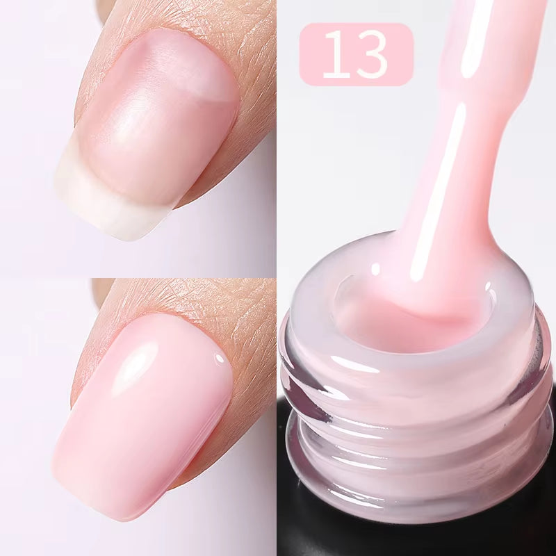 Milky Pink Rubber Base Gel Nail Polish - 15ml Semi-Permanent Glitter Varnish, Soak-Off Self-Leveling UV/LED Gel
