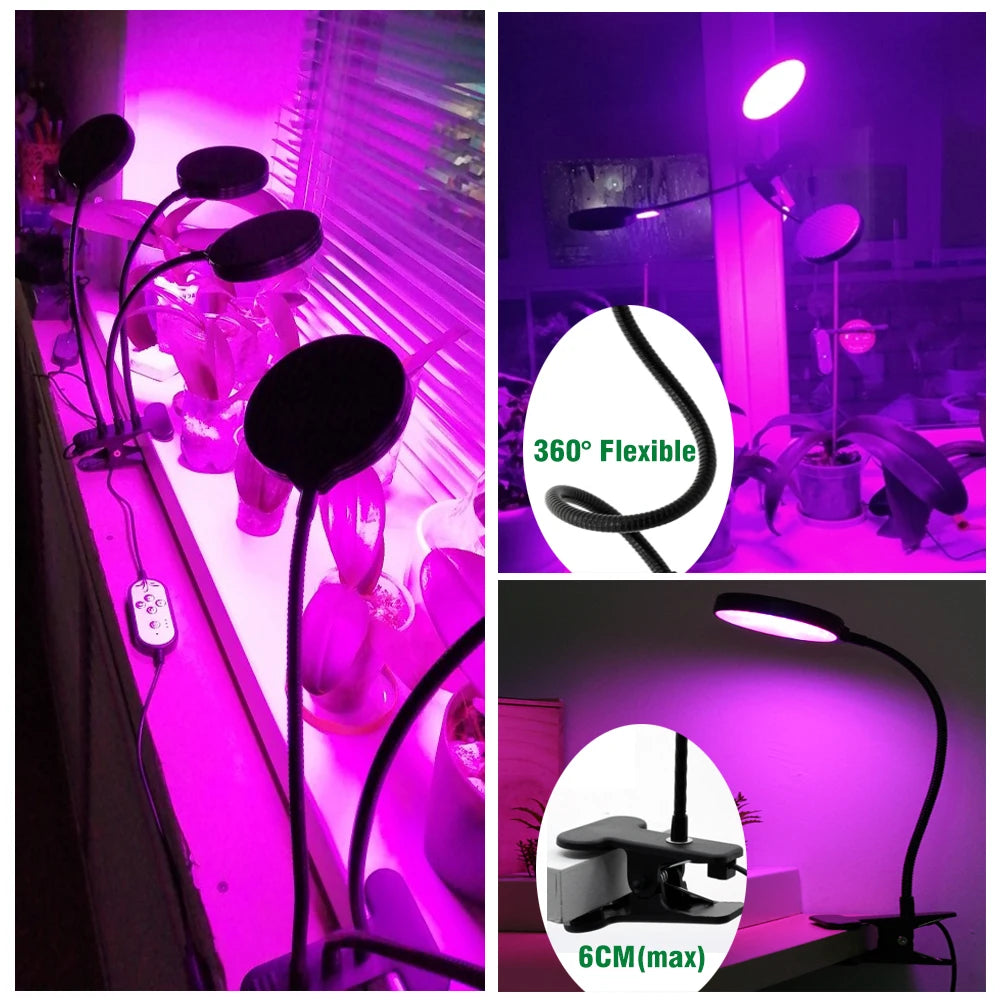 DC5V Full Spectrum LED Grow Light with 360-Degree Flexible Clip and USB Power Supply for Desktop Plant Growth