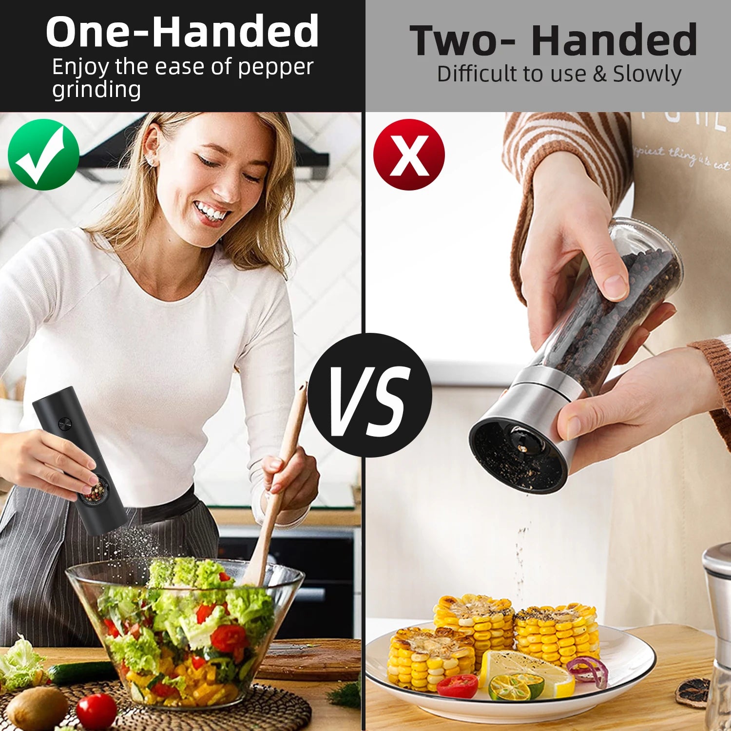 Rechargeable Electric Automatic Salt and Pepper Grinder Set with Adjustable Spice Mill for Kitchen Use