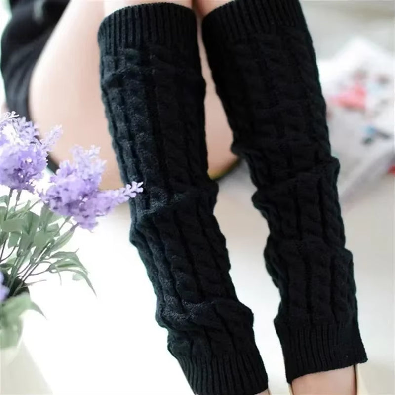 Ladies' Knitted Long Socks and Arm Warmers - White Crochet Leg Warmers for Autumn and Winter