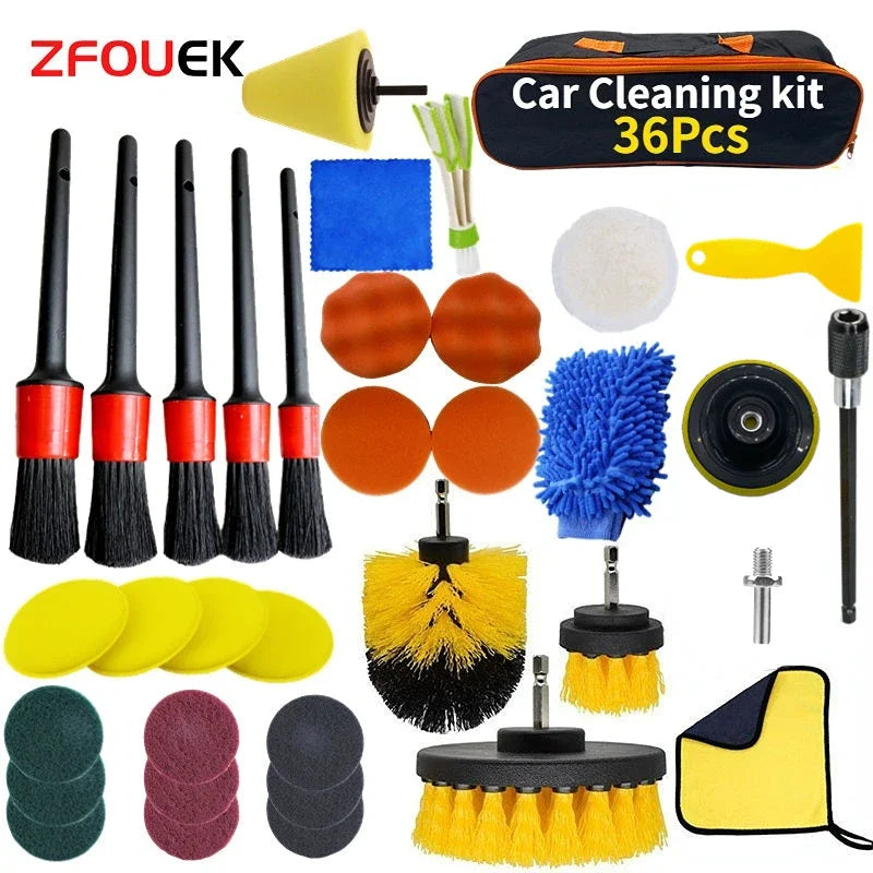 ZOPOSON Professional Car Cleaning Kit: Scrubber Drill, Detailing Brushes, Air Conditioner Vent Tools, Towels, and Polisher for Auto Detailing