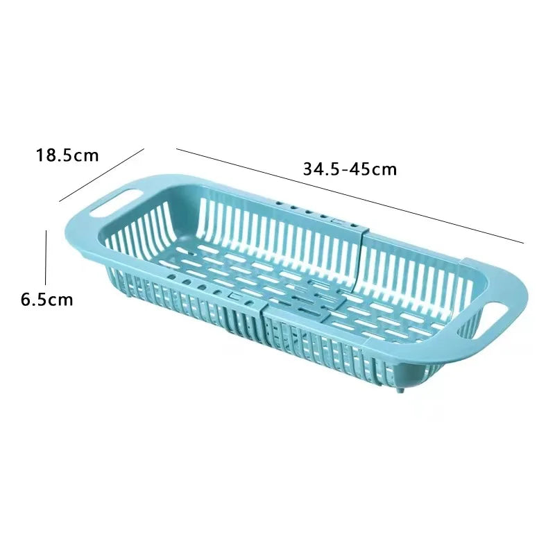 Retractable Kitchen Sink Storage Rack with Drain Basket for Fruits and Vegetables