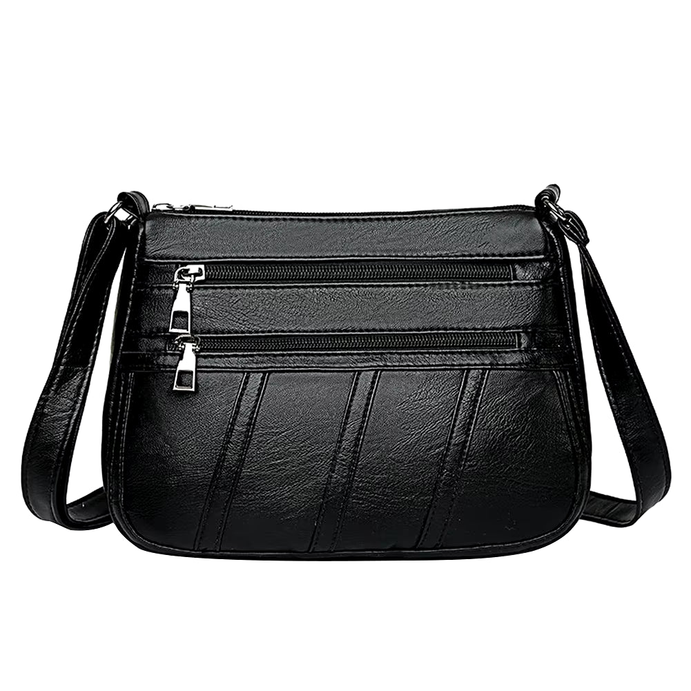 Women's High-Quality Soft PU Leather Multi-Pocket Shoulder Bag - Black Business Crossbody Messenger Bag