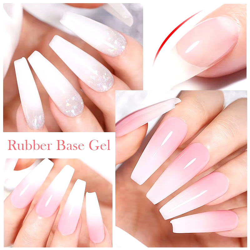 Milky Pink Rubber Base Gel Nail Polish - 15ml Semi-Permanent Glitter Varnish, Soak-Off Self-Leveling UV/LED Gel