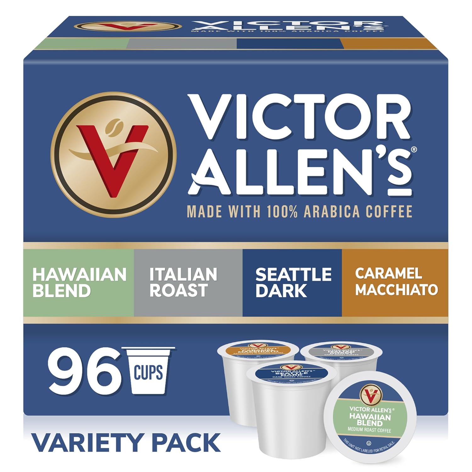 Assorted 96-Count Single Serve Coffee Pods for Keurig K-Cup Brewers, Variety Pack of Kona Blend, Italian Roast, Seattle Dark, and Caramel Macchiato - CommunityRateLLC