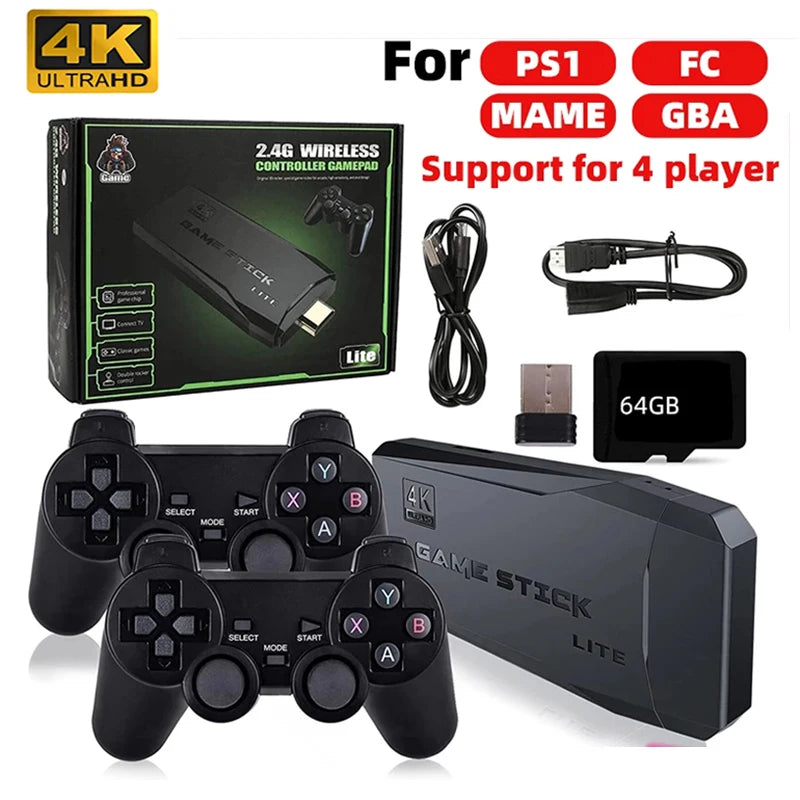 4K HD Retro Video Game Console with 2.4G Dual Wireless Controllers and 10,000 Preloaded Games for PS1/FC/GBA