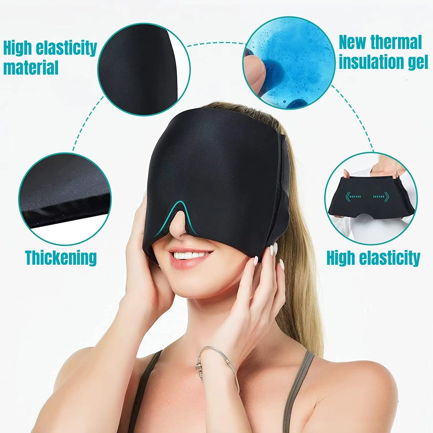 Migraine Relief Hat with Gel Therapy for Hot and Cold Treatment - Ice Cap and Eye Mask for Pain and Stress Relief