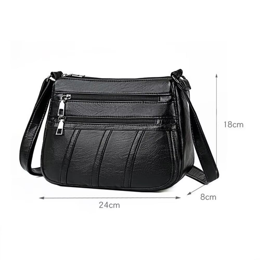 Women's High-Quality Soft PU Leather Multi-Pocket Shoulder Bag - Black Business Crossbody Messenger Bag