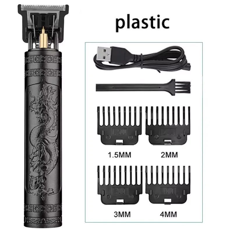 Vintage T9 Rechargeable Electric Hair Clipper for Men - Professional Barber Trimmer with Dragon Buddha Design