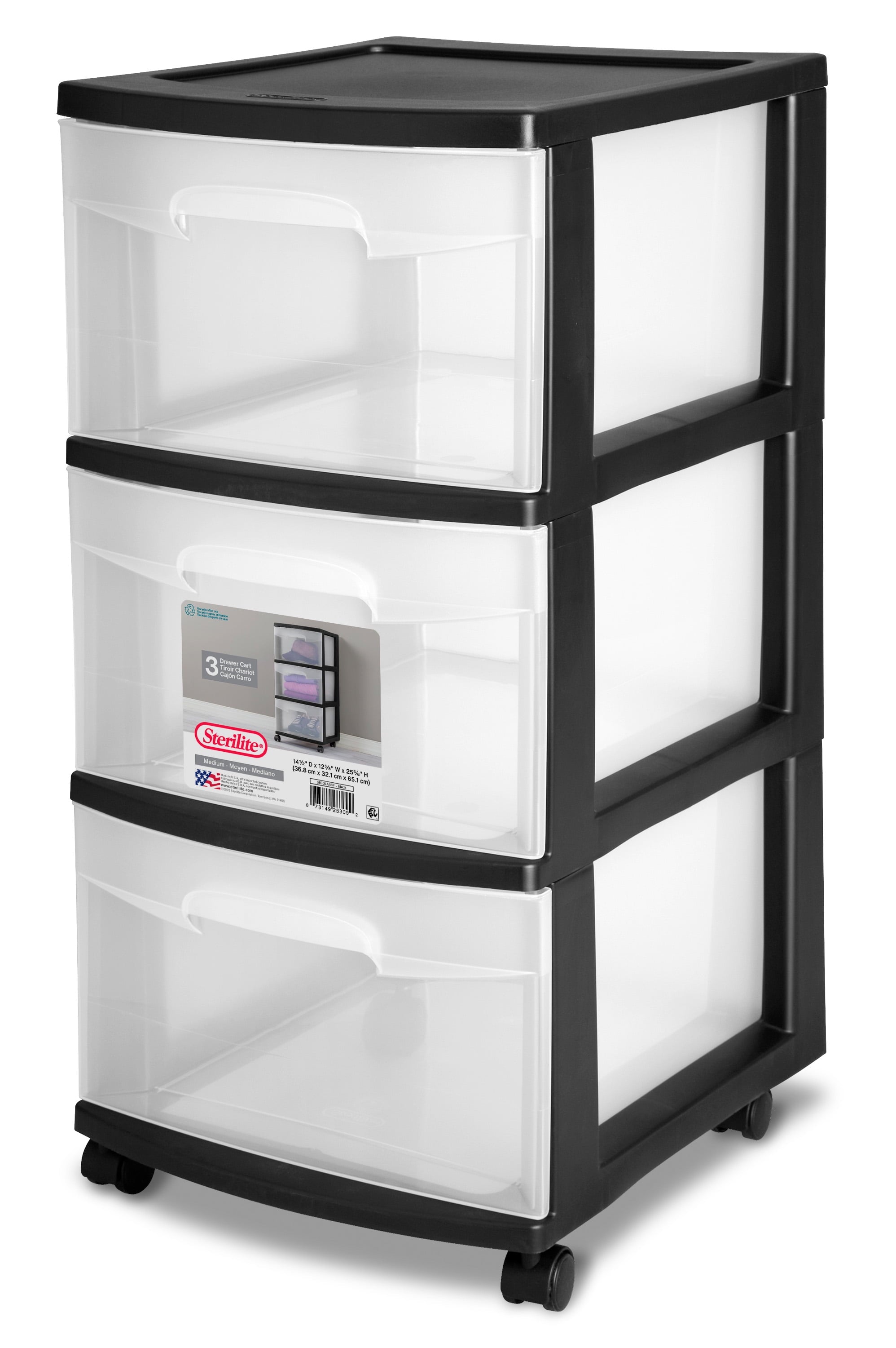 3 Drawer Plastic Cart, Black with Clear Drawers, Adult - CommunityRateLLC