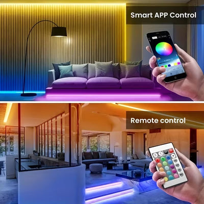 Bluetooth WiFi App-Controlled RGB 5050 SMD Flexible LED Strip Lights with USB Power Adapter and Adhesive Tape