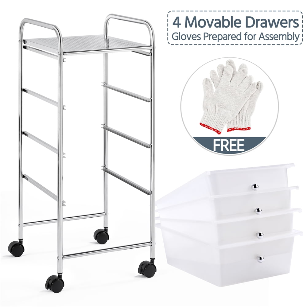 Rolling Storage Trolley Cart with 4 Plastic Drawers on Wheels, White - CommunityRateLLC