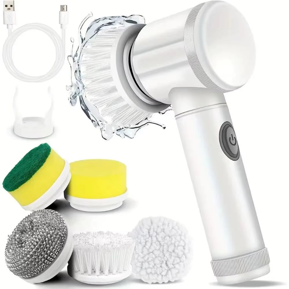 5-in-1 Electric Spin Scrubber with 5 Interchangeable Heads for Efficient Bathroom Cleaning