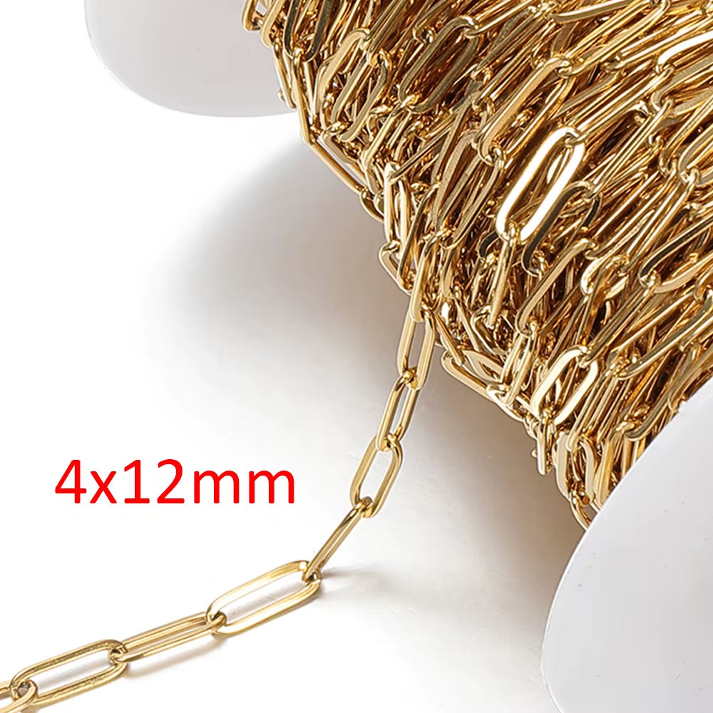 2-Meter No Fade Stainless Steel Chains for Jewelry Making - Gold Beaded Necklace and Bracelet Accessories