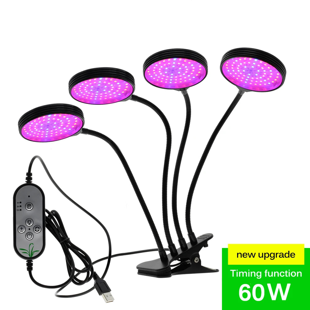 DC5V Full Spectrum LED Grow Light with 360-Degree Flexible Clip and USB Power Supply for Desktop Plant Growth