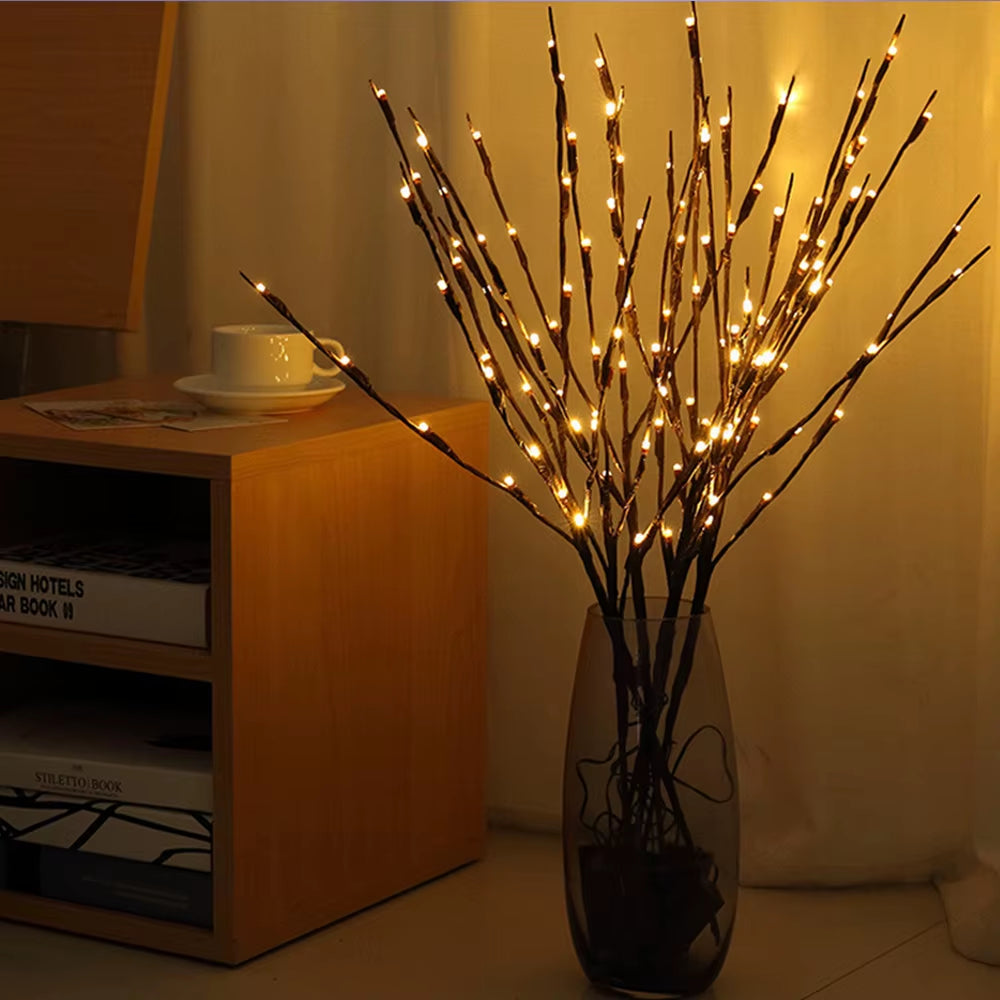 73Cm LED Willow Branch Lamp with 20 Bulbs - Battery-Powered Fairy Lights for Weddings, Parties, and DIY Decor