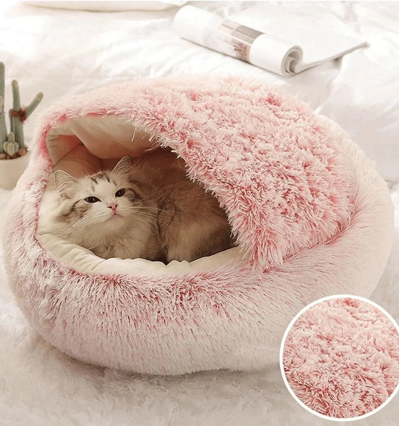 Premium Soft Plush Round Pet Bed with Removable Cover - 2-in-1 Sleeping Nest for Cats and Small Dogs