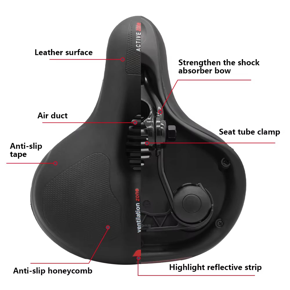 Hollow Breathable Bicycle Saddle for Men and Women - Shock-Absorbing Comfortable Seat for MTB and Road Bikes with Safety Features