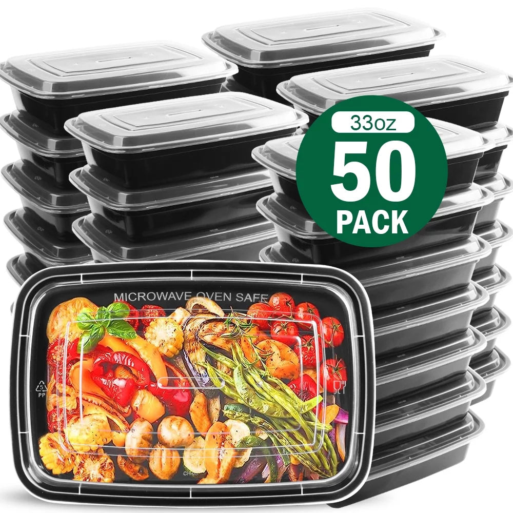 Meal Prep Containers, 50 Packs Plastic Food Storage Containers with Lids, 32Oz Bento Box Reusable, to Go Containers Disposable, BPA Free - CommunityRateLLC