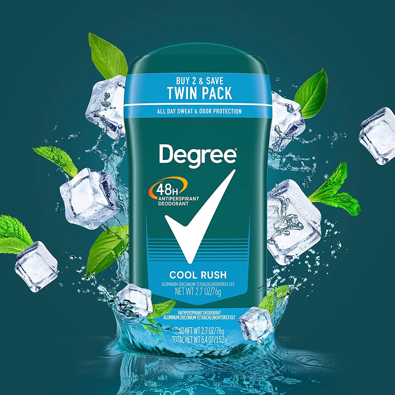 Degree Men Original Antiperspirant Deodorant Cool Rush Twin Pack - 48-Hour Sweat and Odor Protection, 2.7 Oz Each - CommunityRateLLC