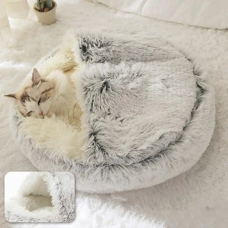 Premium Soft Plush Round Pet Bed with Removable Cover - 2-in-1 Sleeping Nest for Cats and Small Dogs